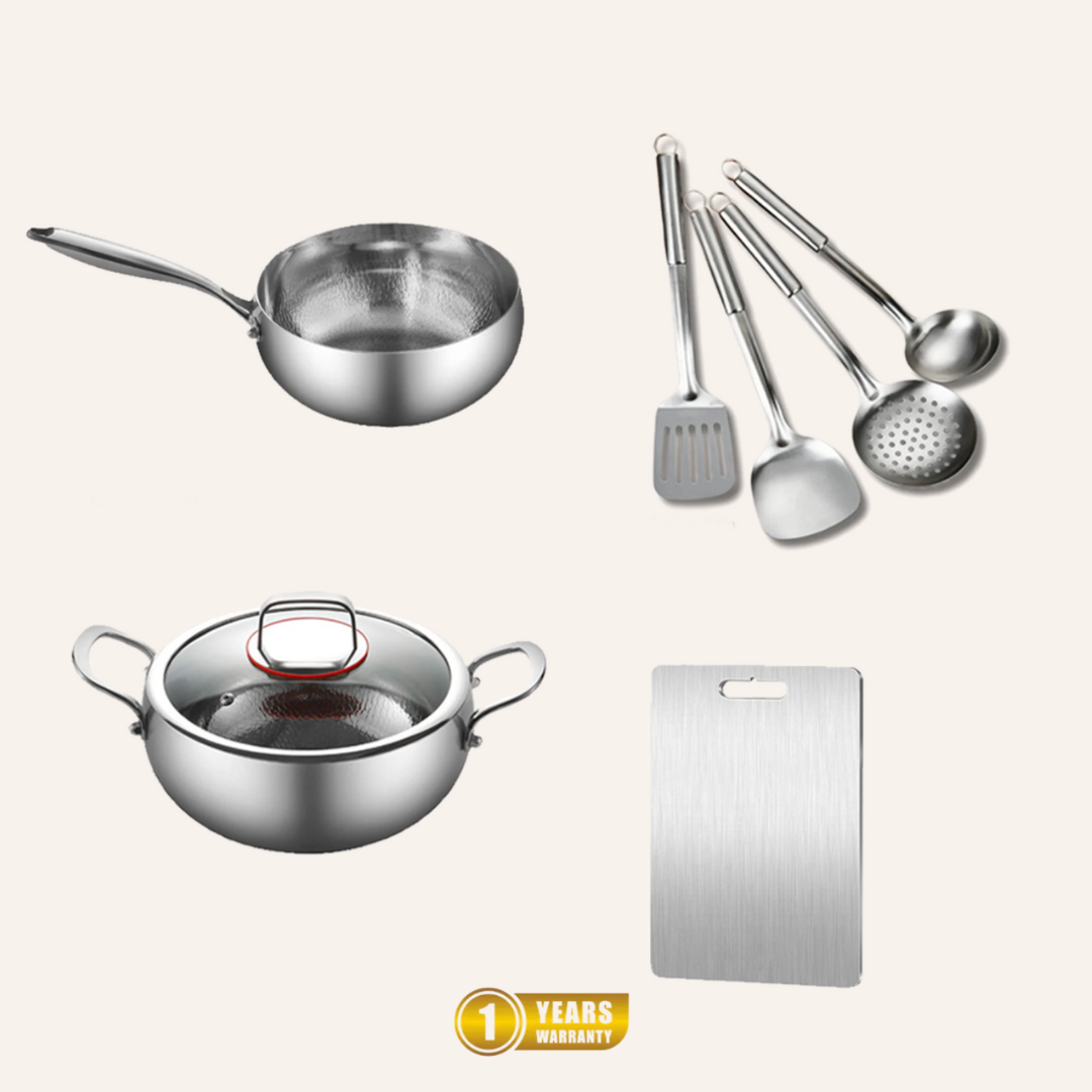 Chef’s Choice Bundle: 2 Pans + Utensils Set+ Chopping Board